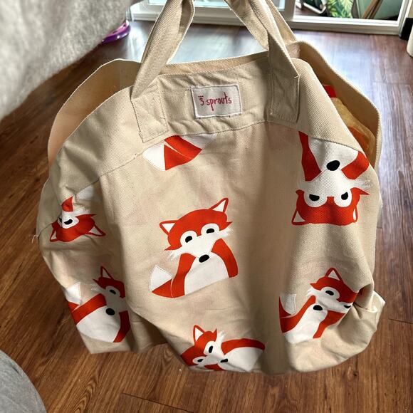 3 Sprouts Convertible Toy Storage Bag and Portable Play Mat, Orange Fox Pattern - Picture 12 of 15